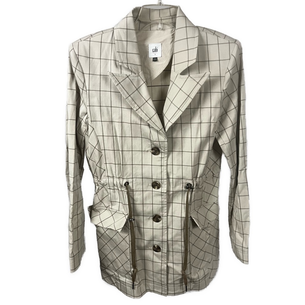 Cabi Women's Windowpane Khaki Cinched Waist Button Front Jacket- Size‎ Small - Picture 3 of 9